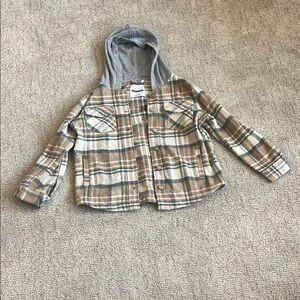 PLAE Brown and Gray Button Down Shirt Classic Plaid Design

X large kids